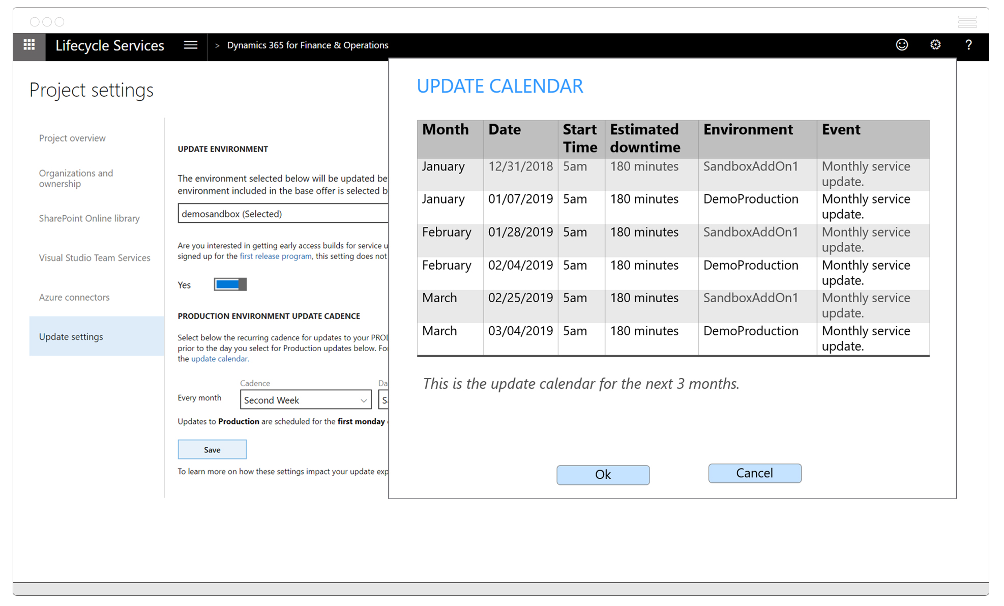 dynamics 365 update schedule screenshot