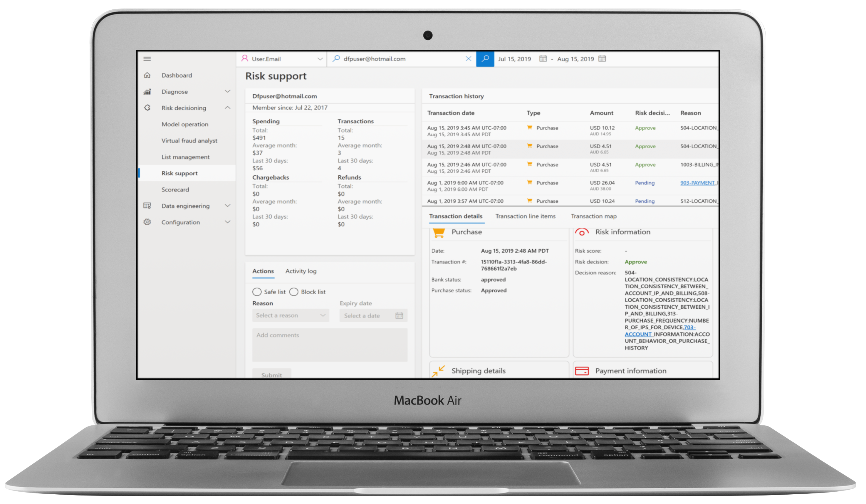 fraud risk resolution laptop screenshot